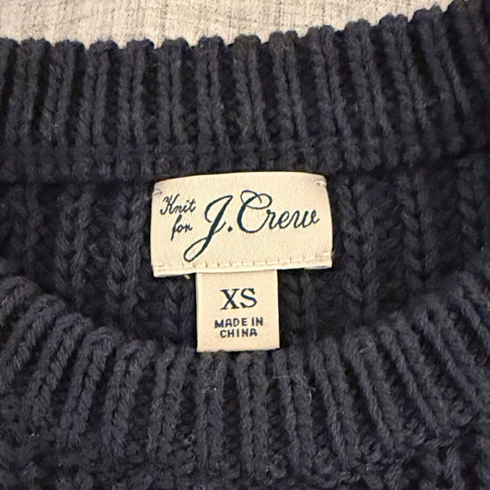 J. Crew Heritage Cotton Shaker-Stitch Navy and Cream Crewneck Sweater, XS